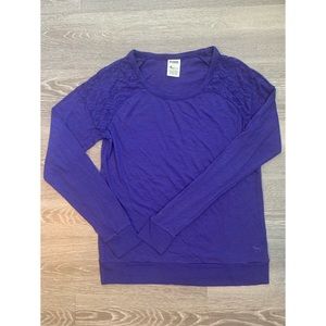 PINK Lace Shoulders Long Sleeve Top